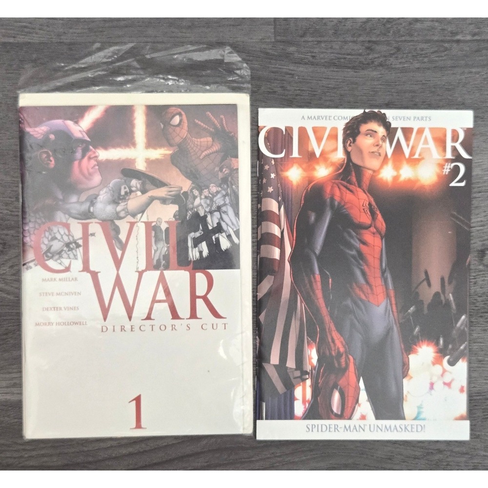 Marvel Civil War Comic Lot‎ Director's Cut #1 & Civil War #2 Spider-Man Unmasked